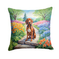 Redbone Coonhound Spring Path Throw Pillow-0