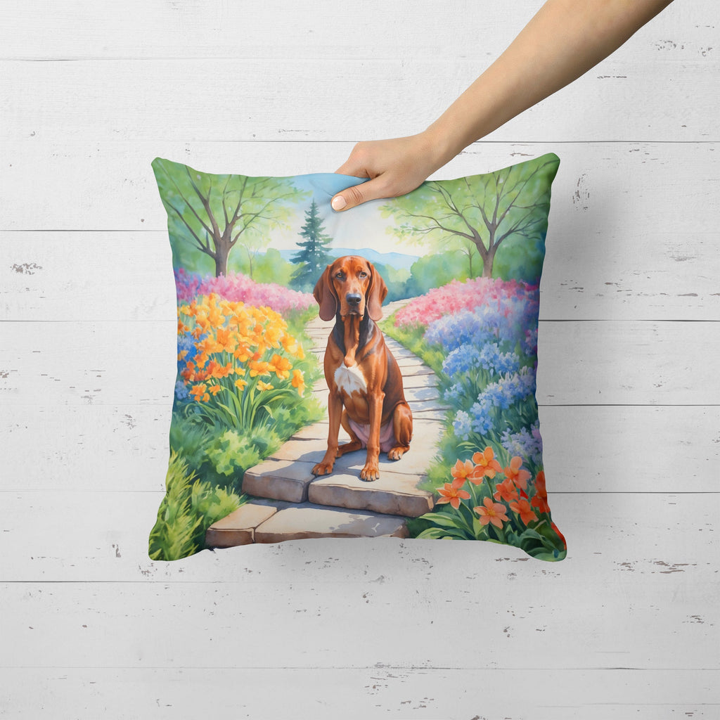 Redbone Coonhound Spring Path Throw Pillow-1
