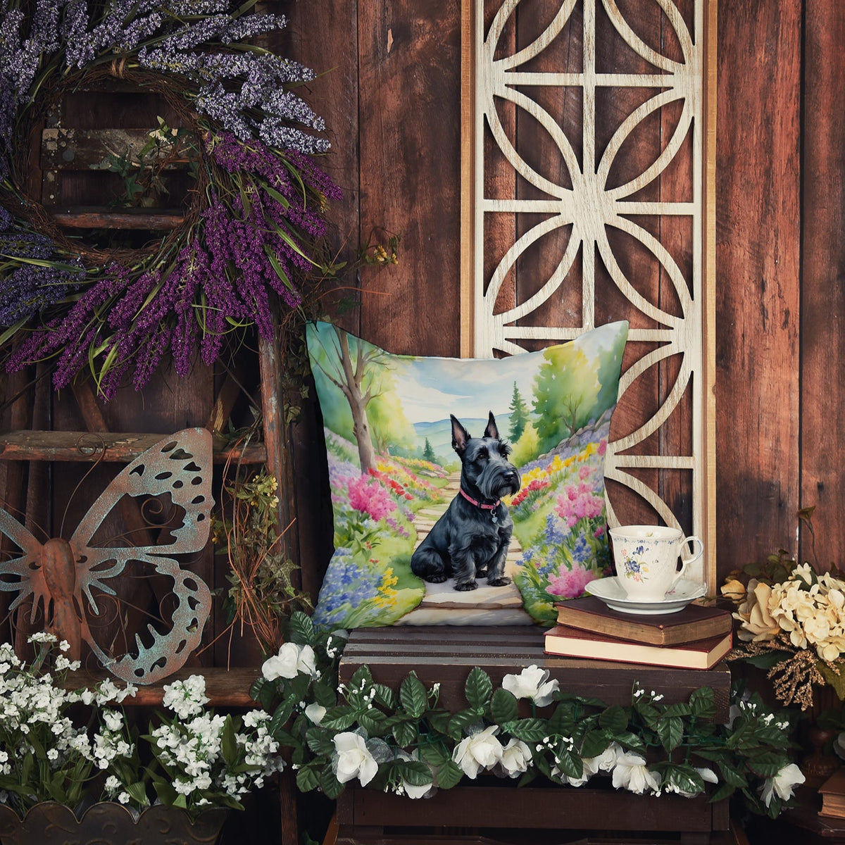 Scottish Terrier Spring Path Throw Pillow-4