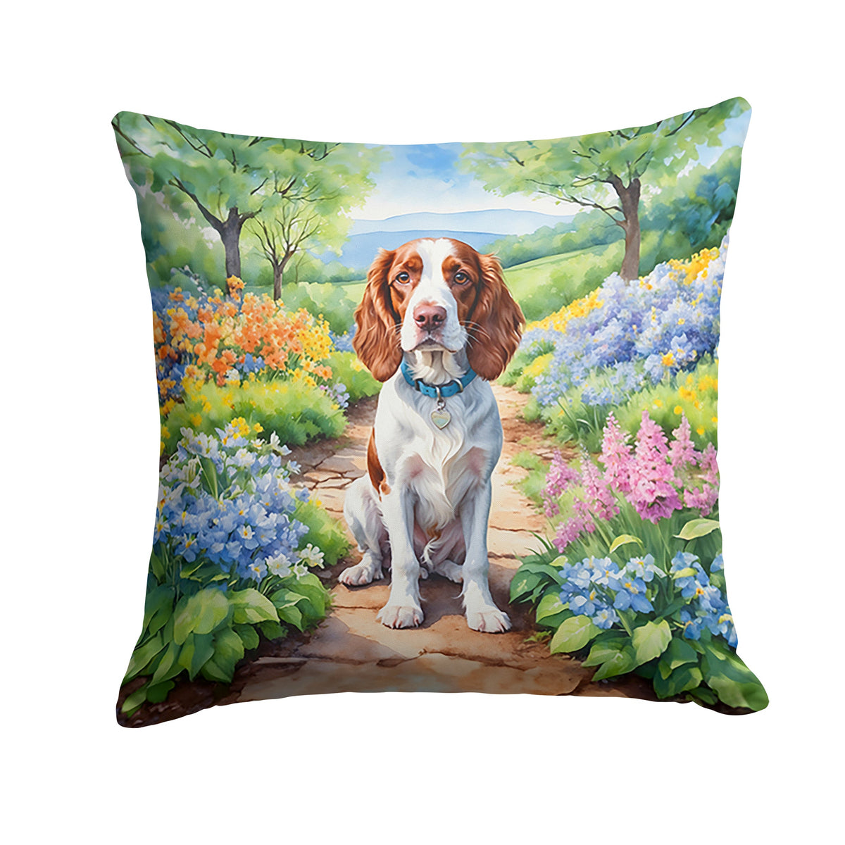 Welsh Springer Spaniel Spring Path Throw Pillow-0