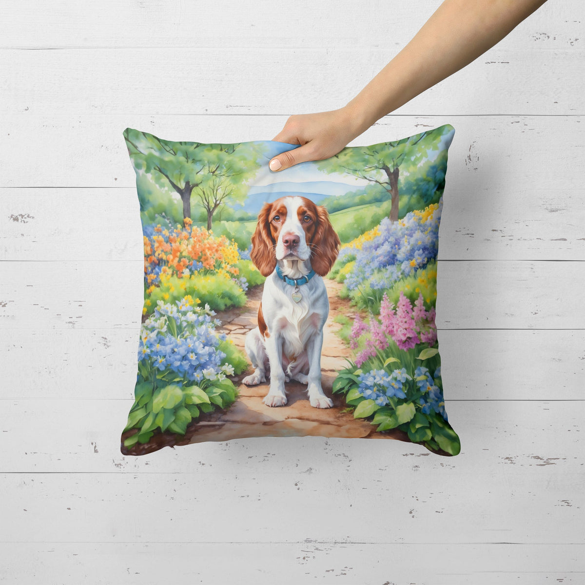 Welsh Springer Spaniel Spring Path Throw Pillow-1