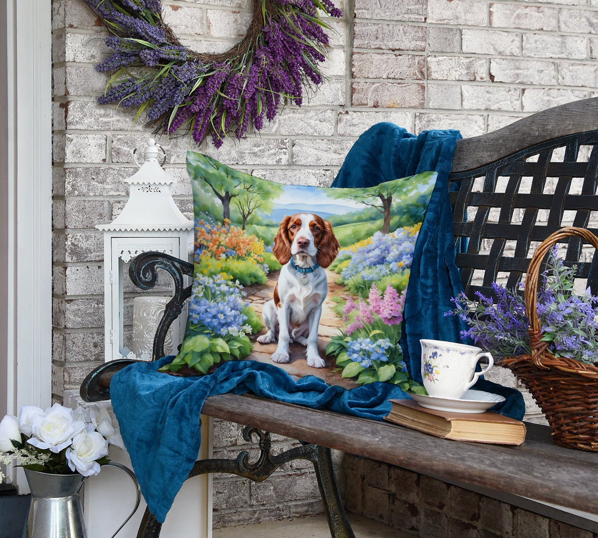 Welsh Springer Spaniel Spring Path Throw Pillow-3