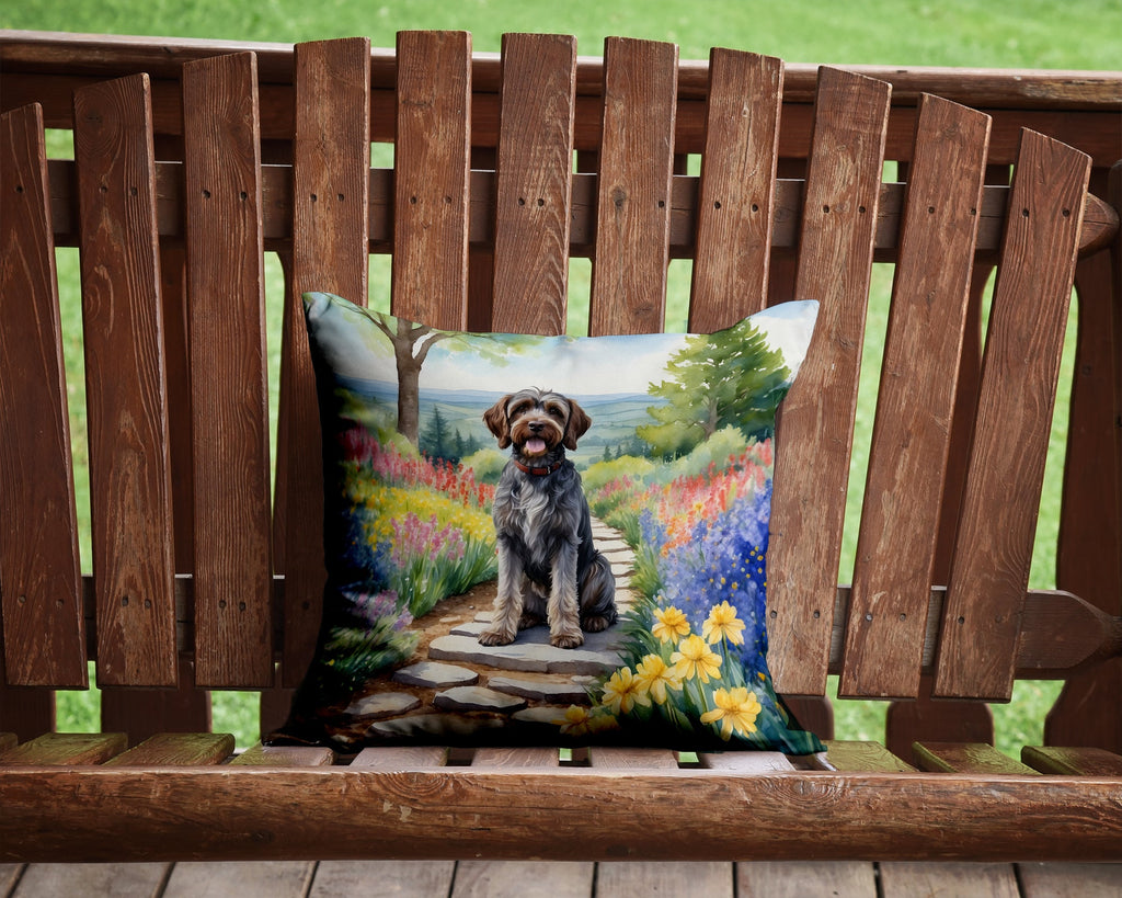 Wirehaired Pointing Griffon Spring Path Throw Pillow-1