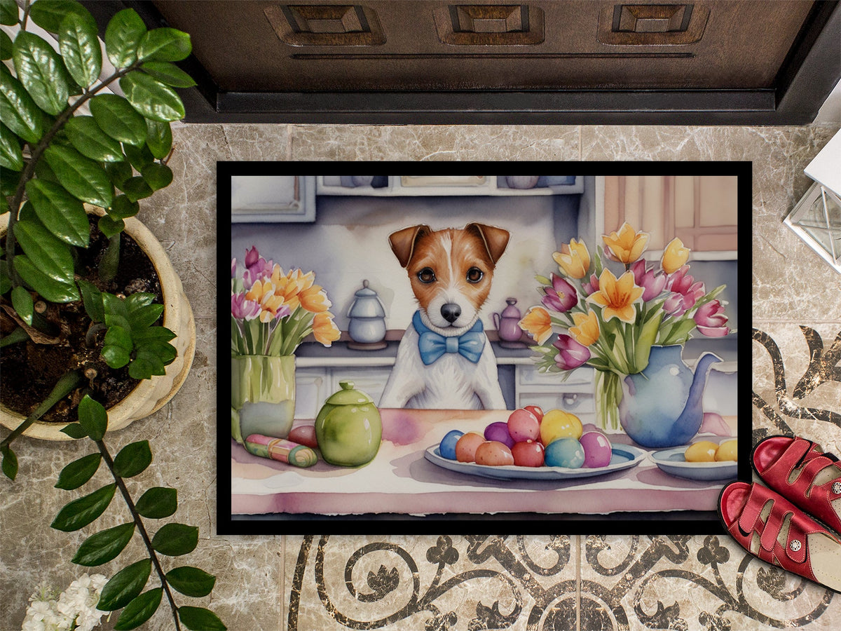 Decorating Easter Jack Russell Terrier Doormat-2