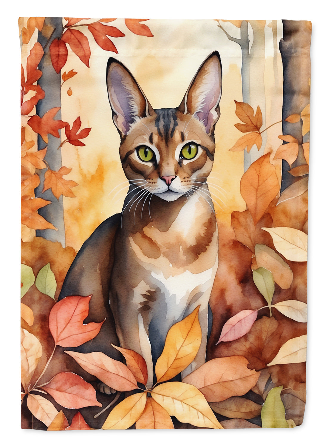 Abyssinian Cat in Fall Leaves House Flag-0