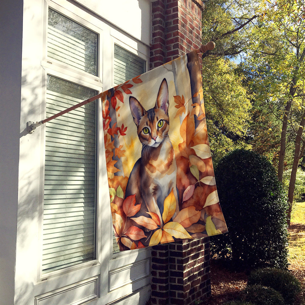 Abyssinian Cat in Fall Leaves House Flag-1