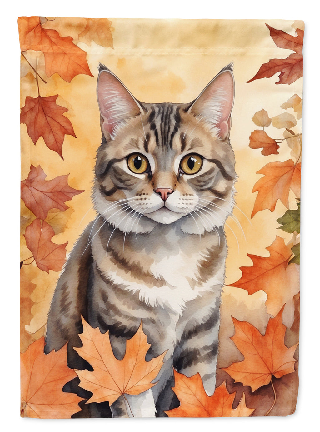 American Bobtail Cat in Fall Leaves House Flag-0