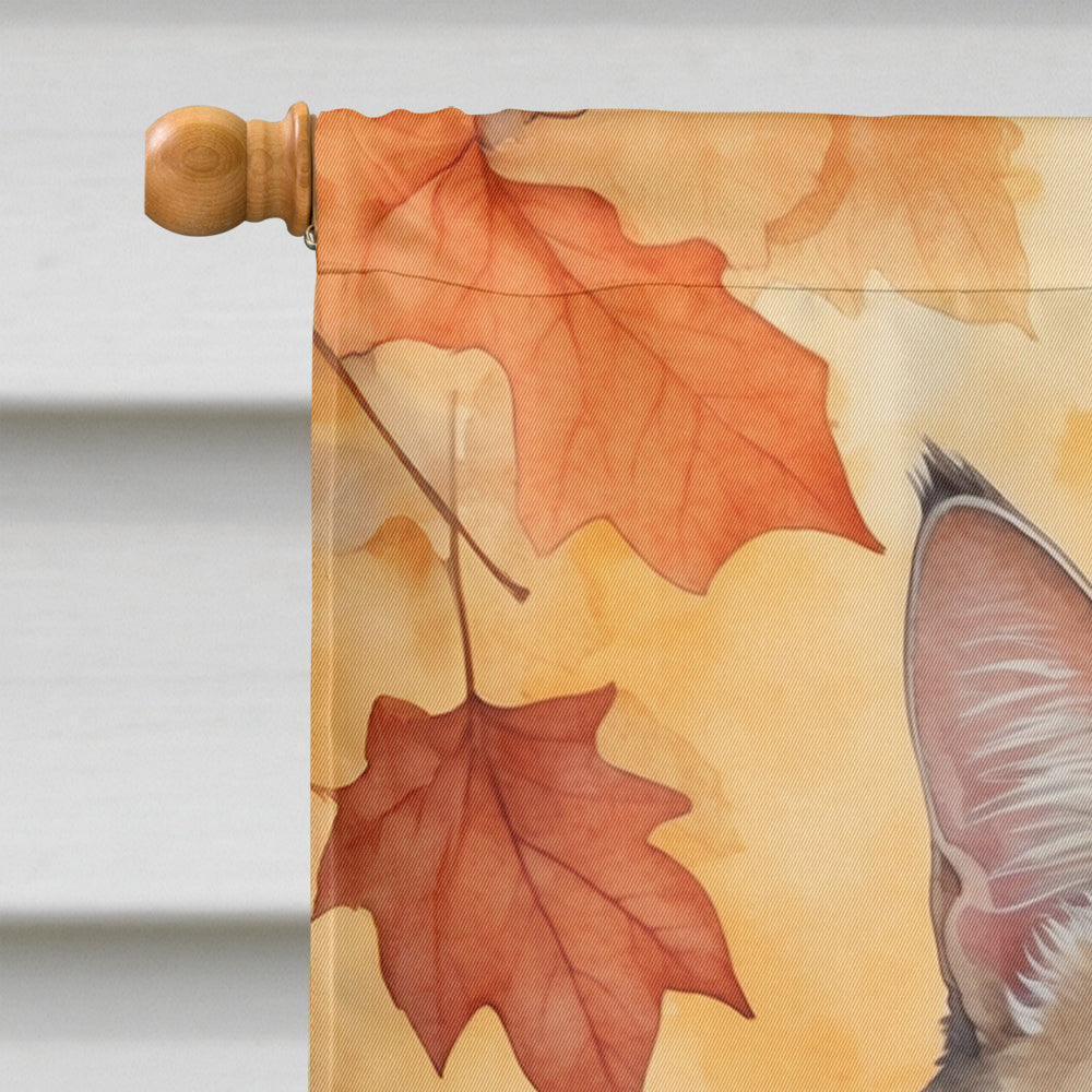 American Bobtail Cat in Fall Leaves House Flag-2