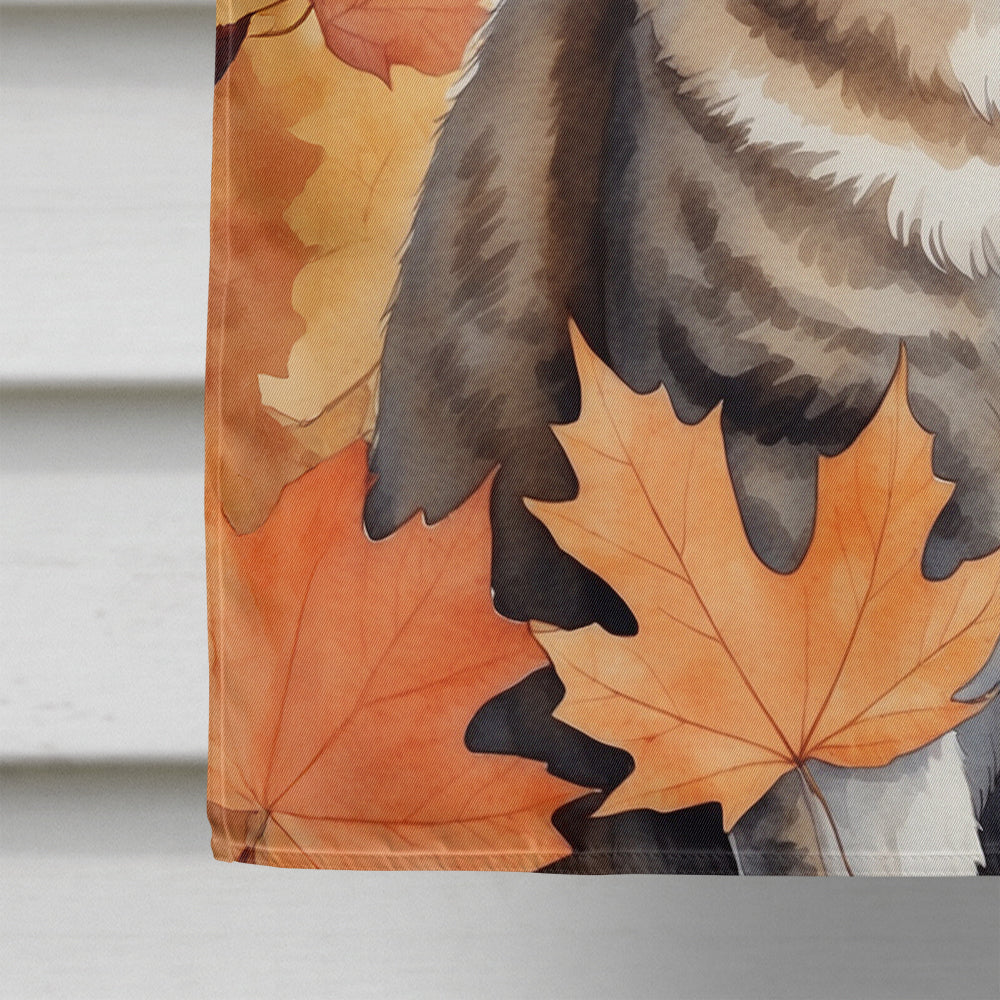 American Bobtail Cat in Fall Leaves House Flag-3