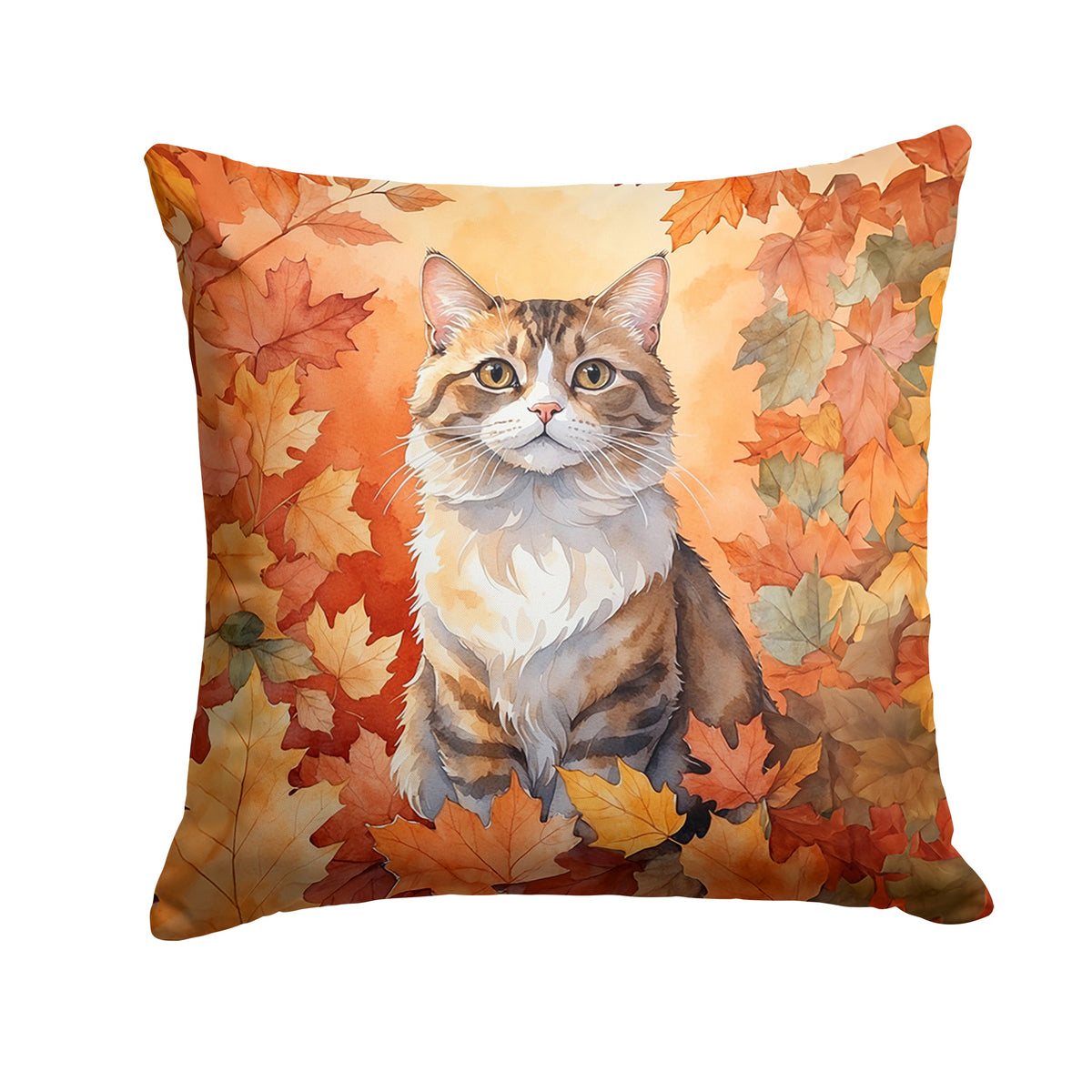 Chantilly Tiffany Cat in Fall Leaves Throw Pillow-0