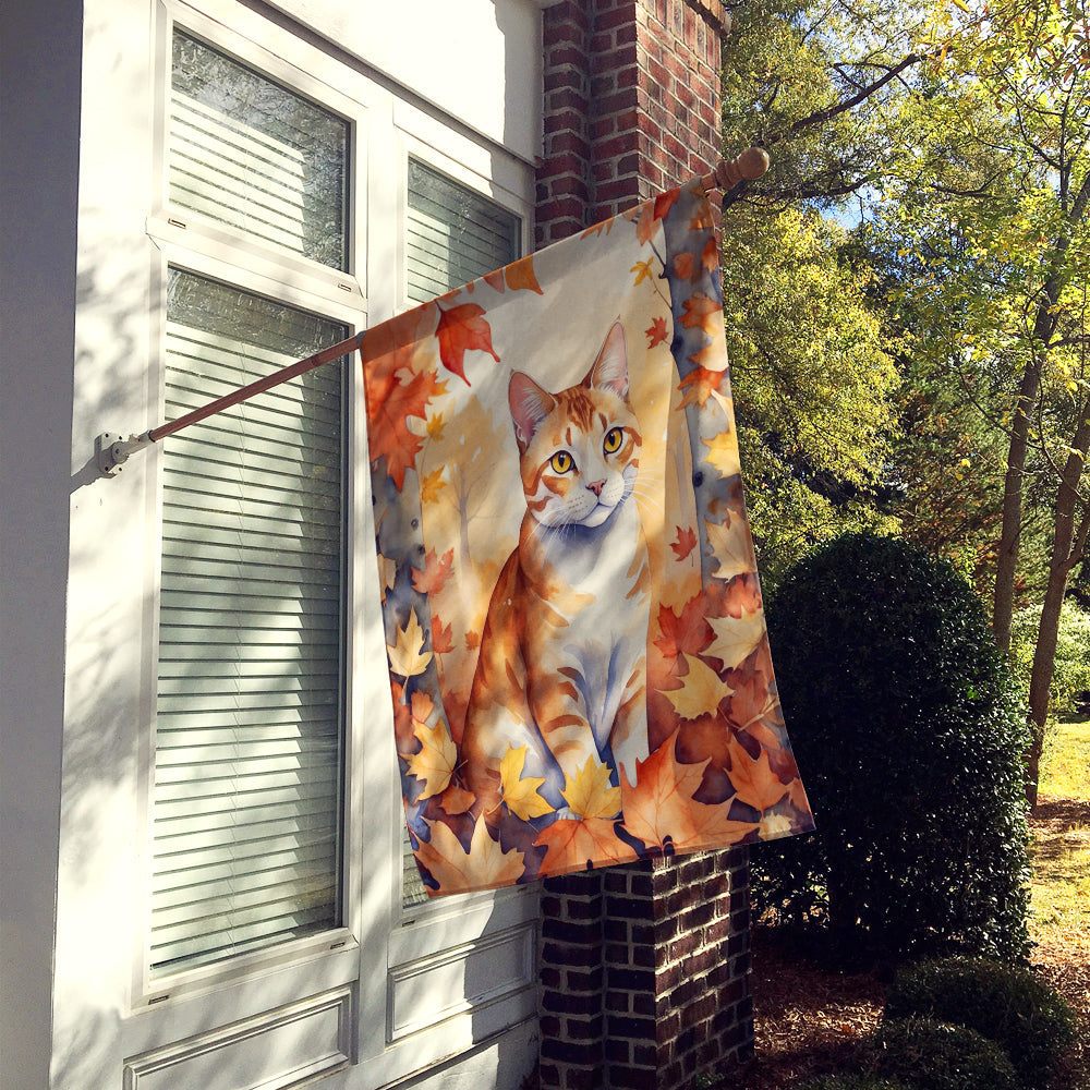 Ural Rex Cat in Fall Leaves House Flag-1