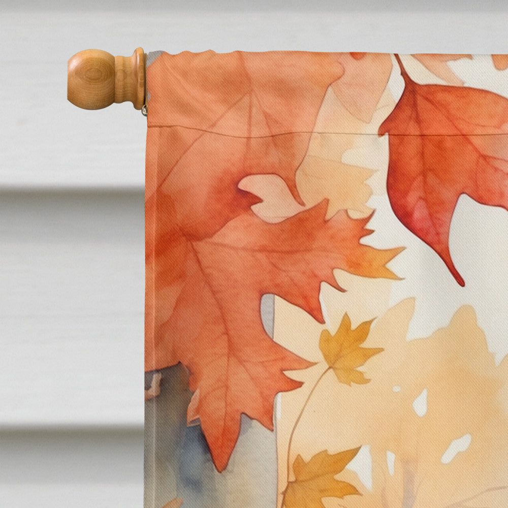 Ural Rex Cat in Fall Leaves House Flag-2