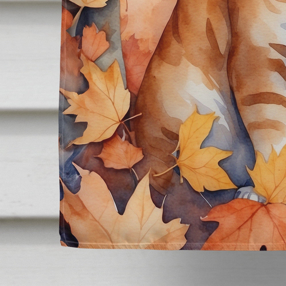 Ural Rex Cat in Fall Leaves House Flag-3