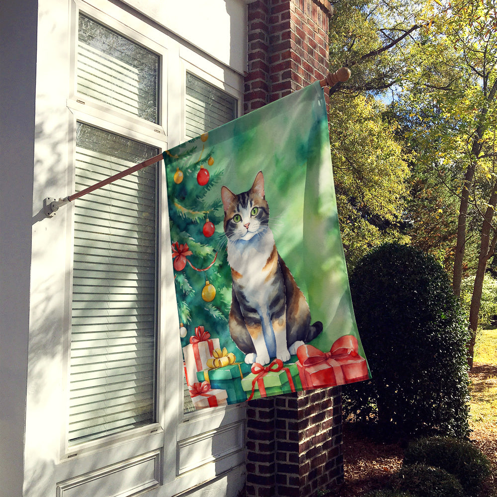 Manx Cat By the Christmas Tree House Flag-1