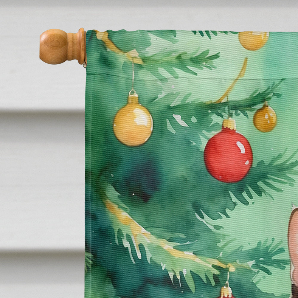 Manx Cat By the Christmas Tree House Flag-2