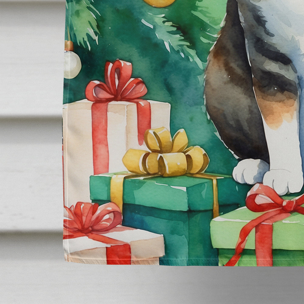Manx Cat By the Christmas Tree House Flag-3