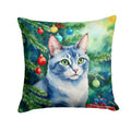 Ojos Azules Cat By the Christmas Tree Throw Pillow-0