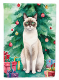 Snowshoe Cat By the Christmas Tree House Flag-0