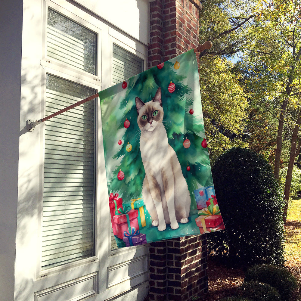 Snowshoe Cat By the Christmas Tree House Flag-1