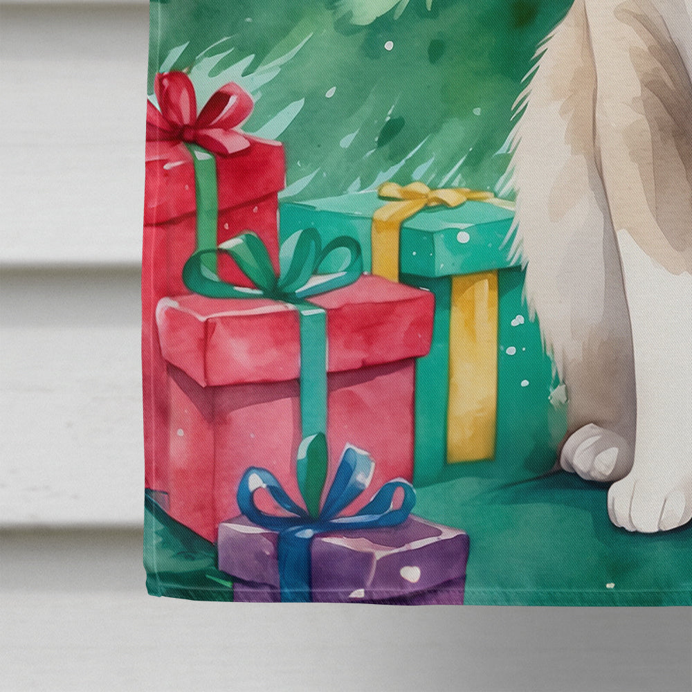 Snowshoe Cat By the Christmas Tree House Flag-3