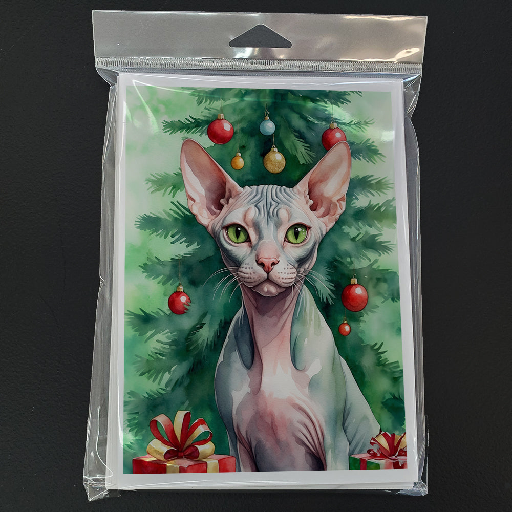 Sphynx Cat By the Christmas Tree Greeting Cards Pack of 8-2
