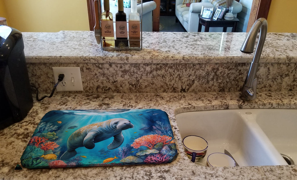 Manatee and Coral Reefs Dish Drying Mat-1