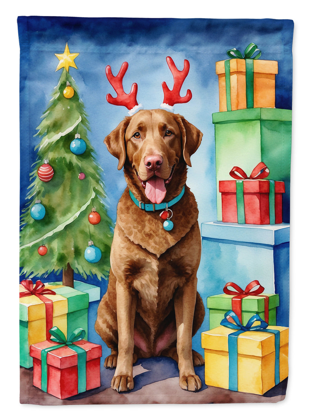Chesapeake Bay Retriever Christmas Reindeer House Flag-0