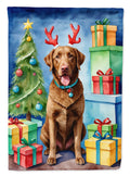 Chesapeake Bay Retriever Christmas Reindeer House Flag-0