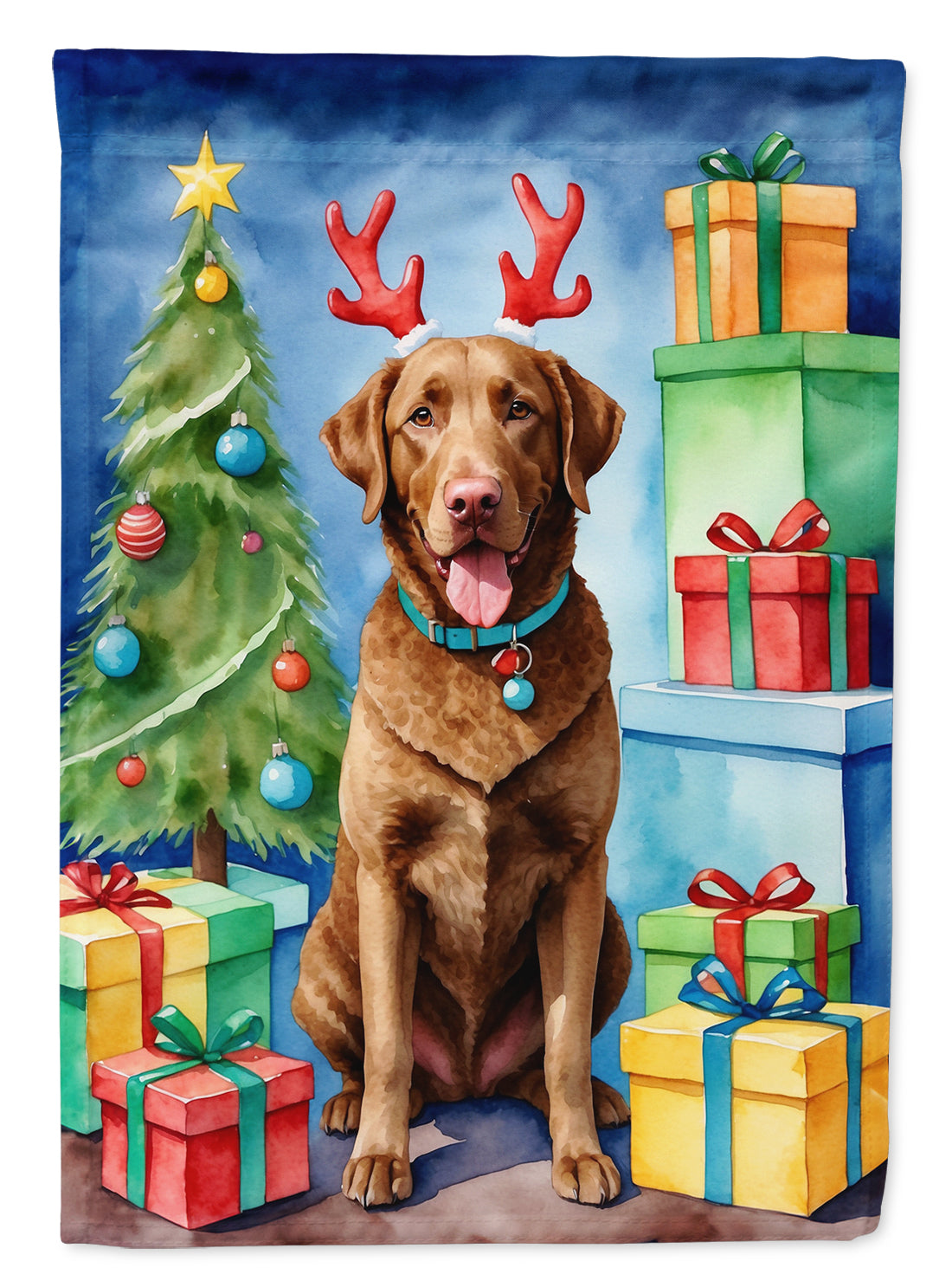 Chesapeake Bay Retriever Christmas Reindeer House Flag-0