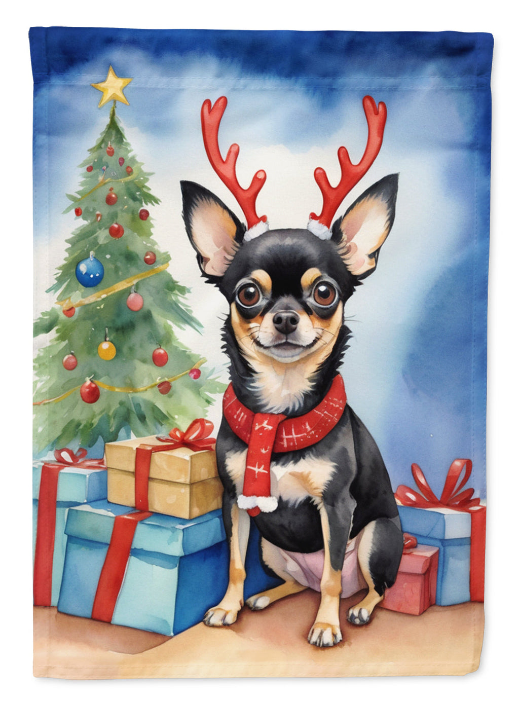 Black and Tan Chihuahua Christmas Reindeer House Flag-0