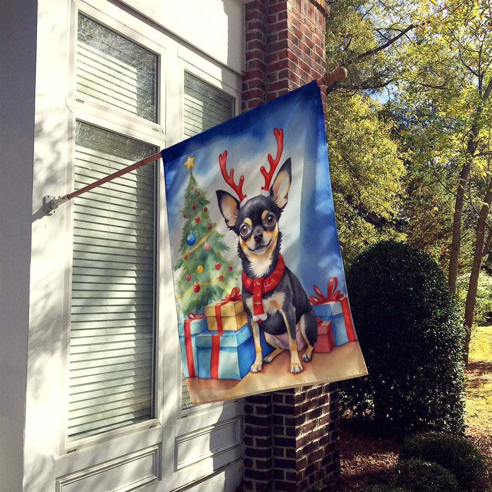 Black and Tan Chihuahua Christmas Reindeer House Flag-1
