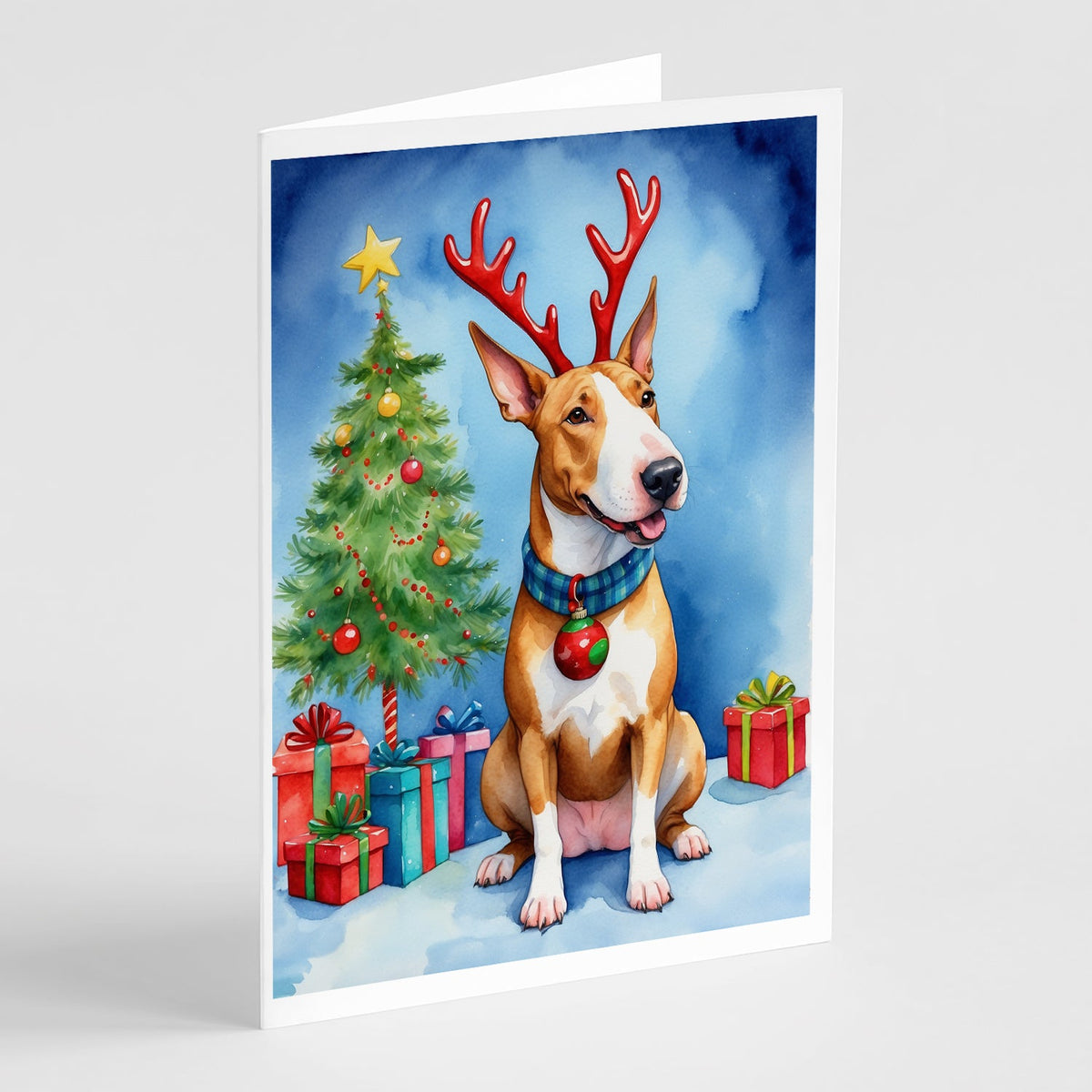 Bull Terrier Christmas Reindeer Greeting Cards Pack of 8-0