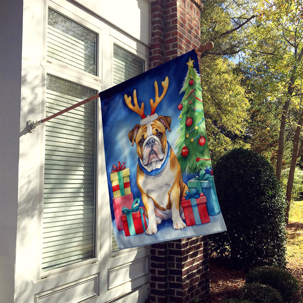 English Bulldog Christmas Reindeer House Flag-1