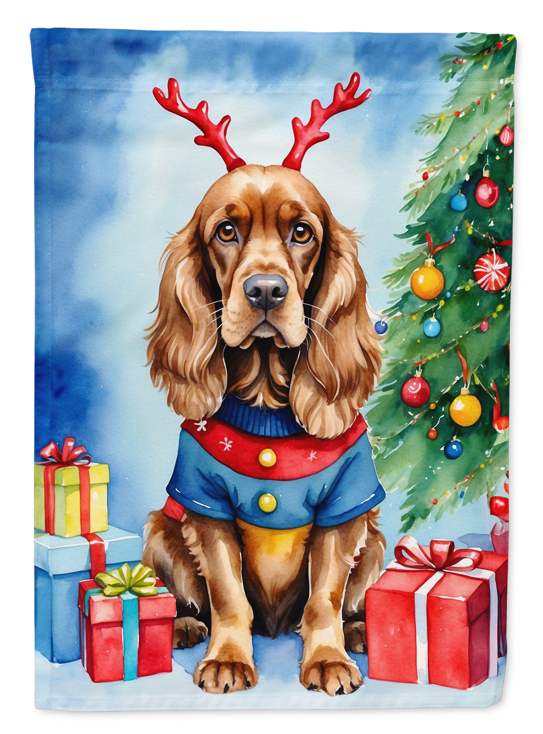 English Cocker Spaniel Christmas Reindeer House Flag-0