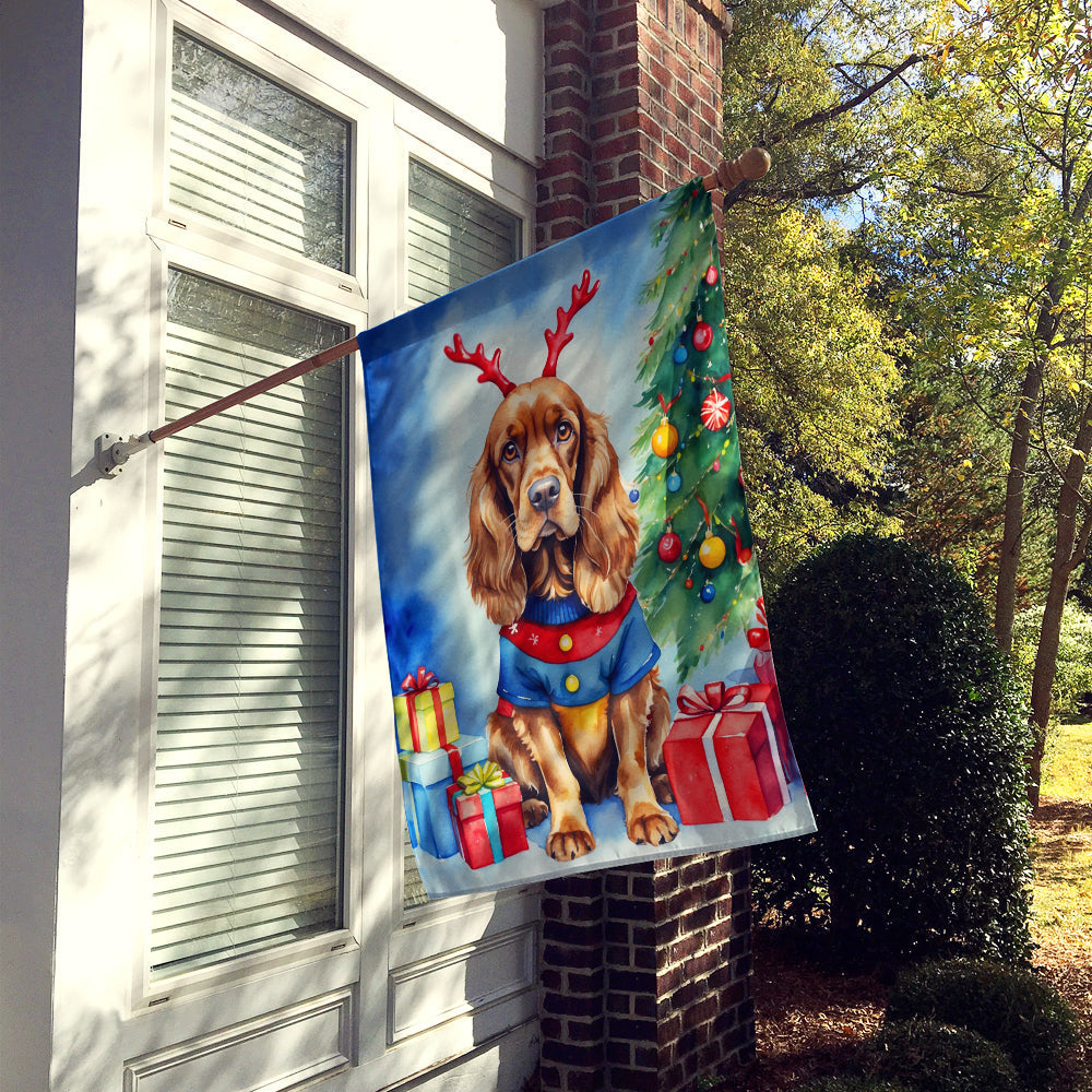 English Cocker Spaniel Christmas Reindeer House Flag-1