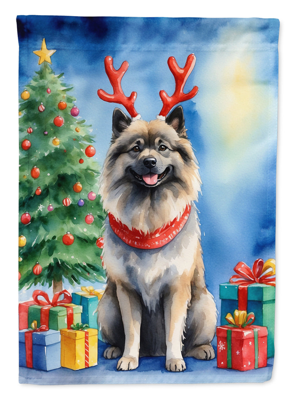 Keeshond Christmas Reindeer House Flag-0