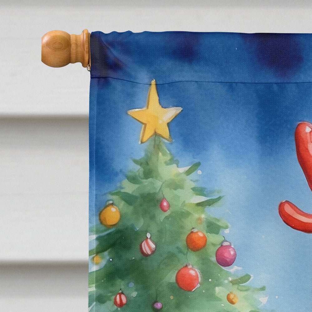Keeshond Christmas Reindeer House Flag-2