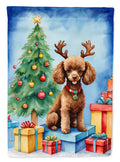 Chocolate Toy Poodle Christmas Reindeer House Flag-0