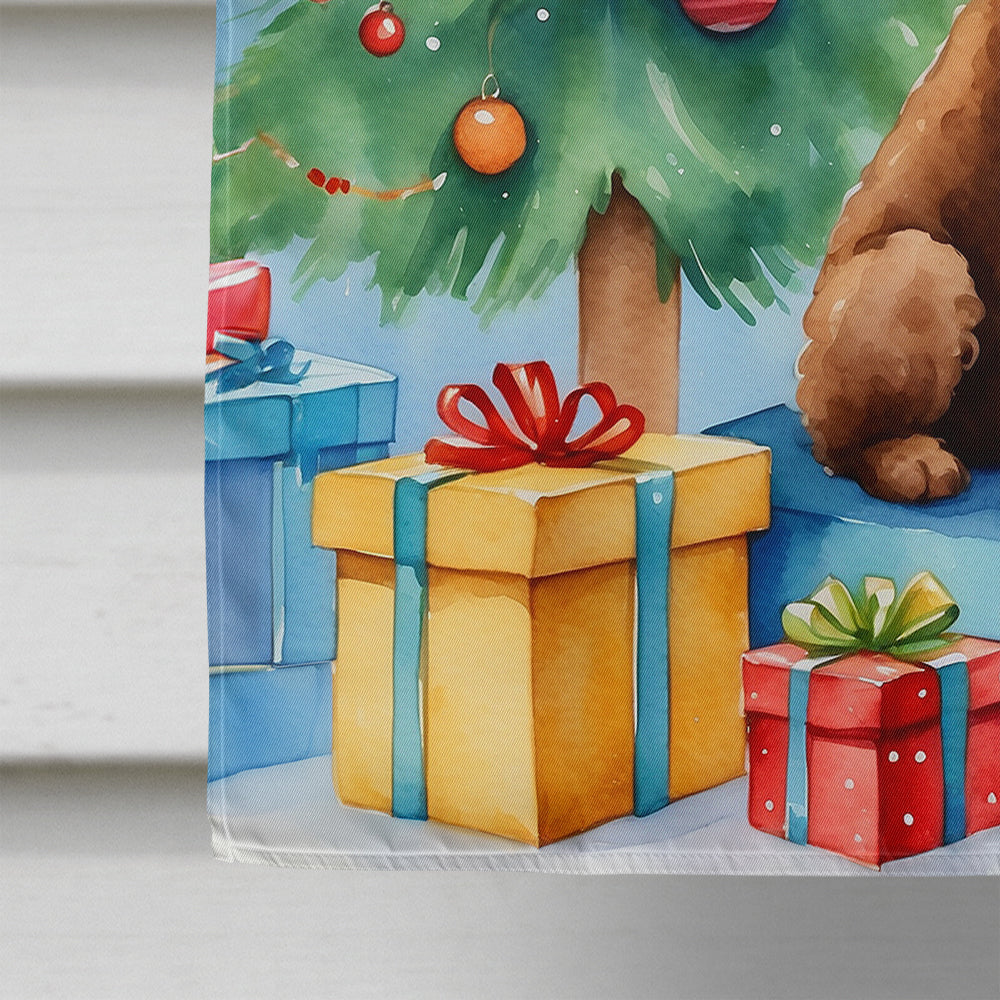 Chocolate Toy Poodle Christmas Reindeer House Flag-3