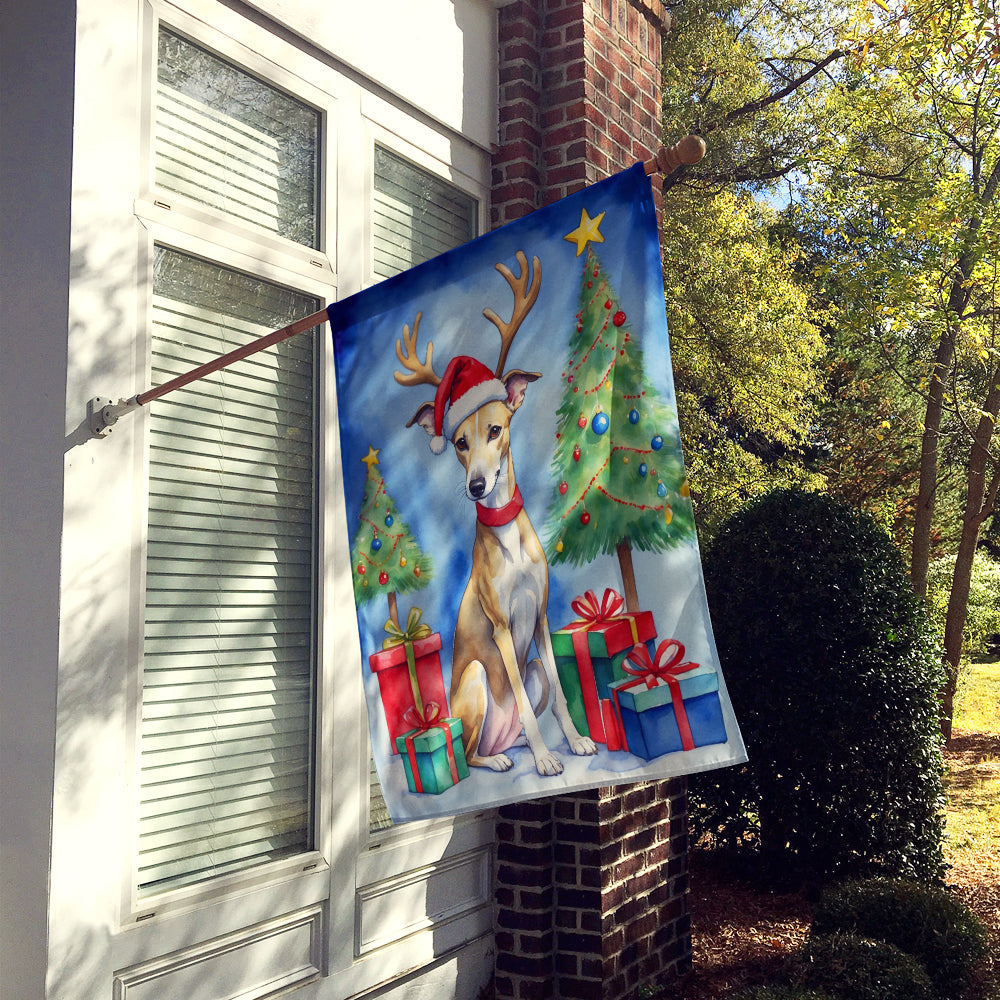 Whippet Christmas Reindeer House Flag-1