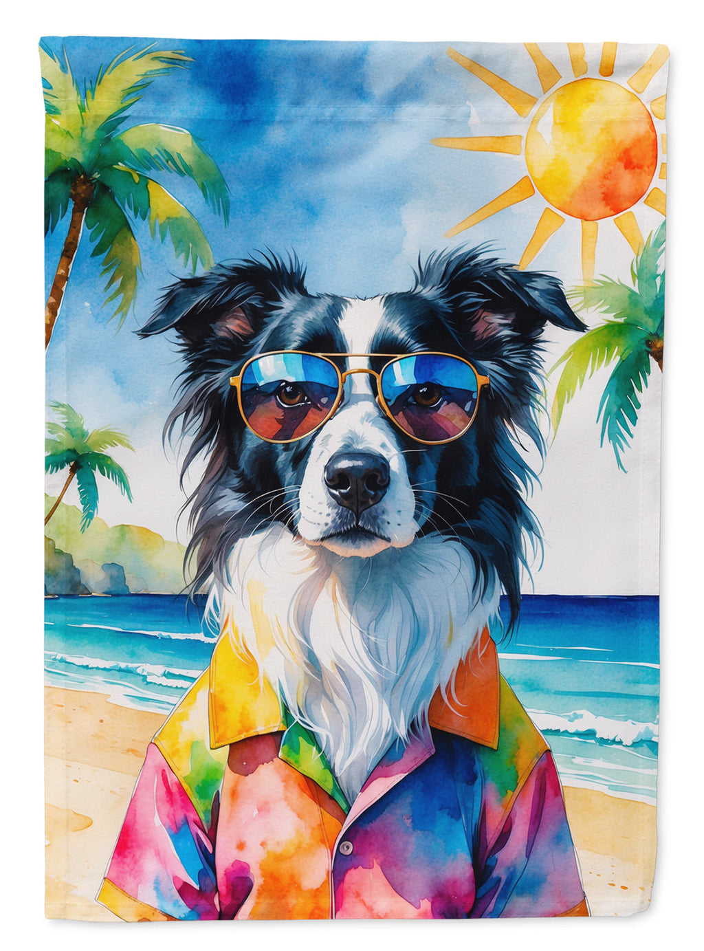 Border Collie Summer Beach Time House Flag-0