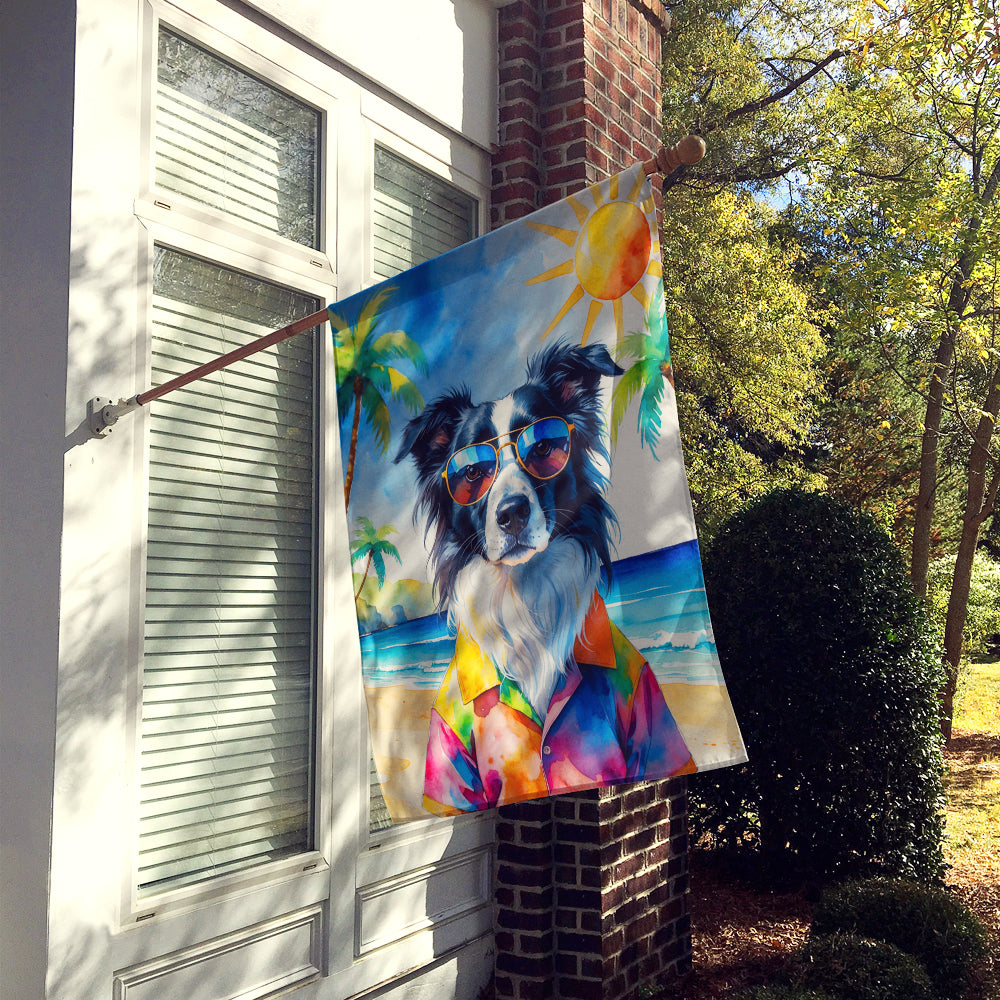 Border Collie Summer Beach Time House Flag-1
