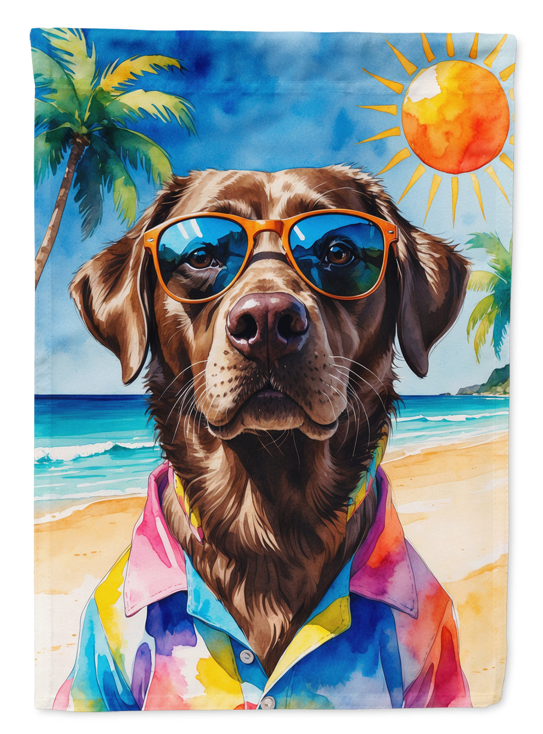 Chocolate Labrador Retriever Summer Beach Time House Flag-0