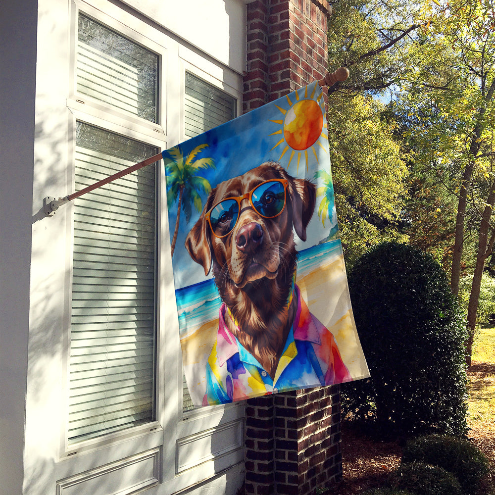 Chocolate Labrador Retriever Summer Beach Time House Flag-1