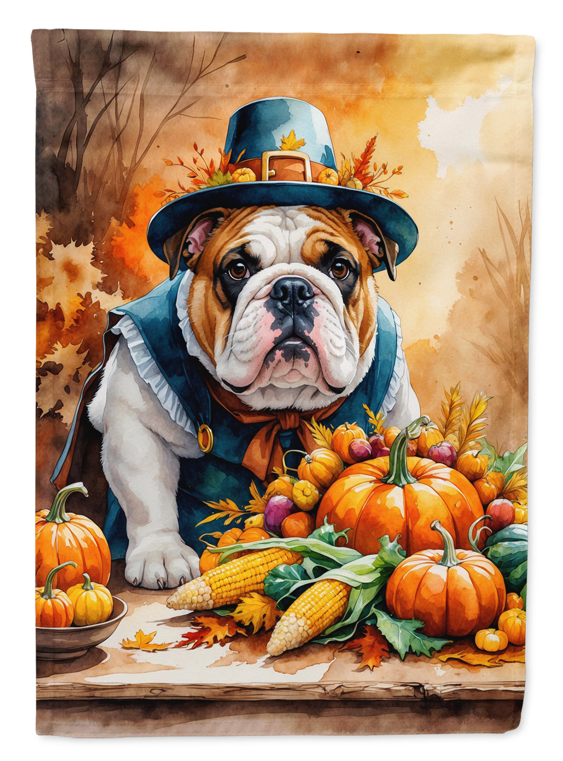 English Bulldog Thanksgiving House Flag-0