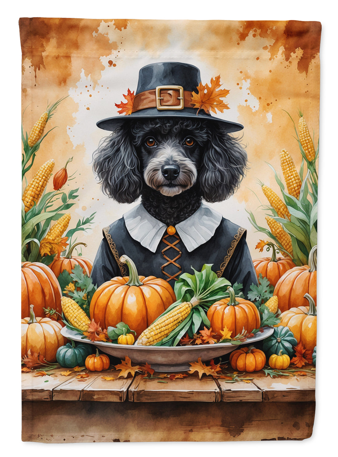 Black Poodle Thanksgiving House Flag-0