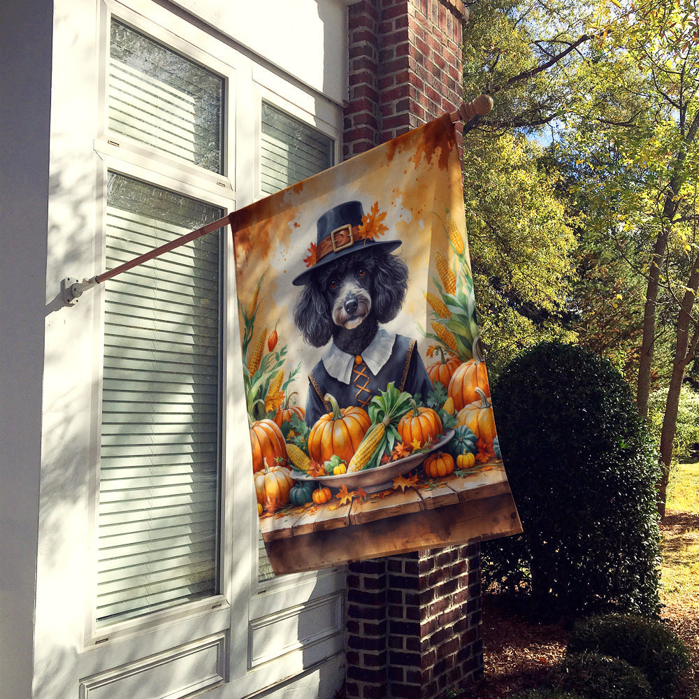 Black Poodle Thanksgiving House Flag-1