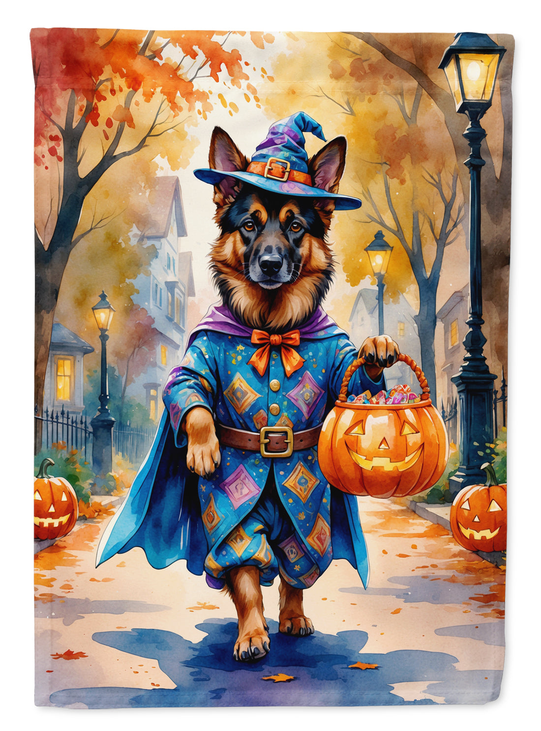 German Shepherd Halloween Trick or Treat House Flag-0