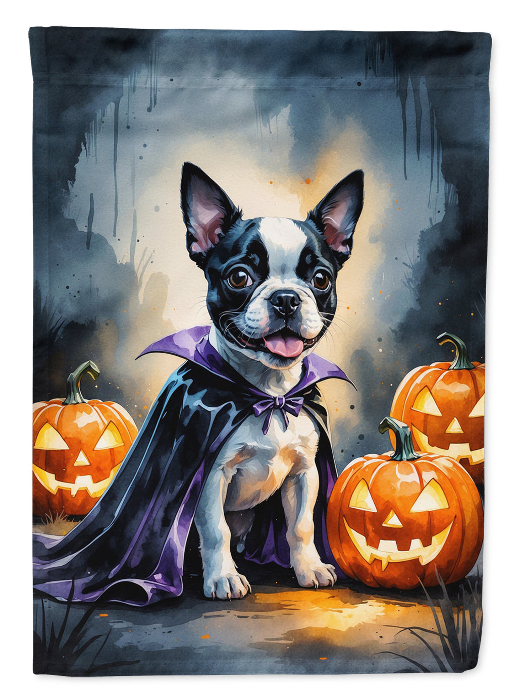 Boston Terrier Puppy Halloween House Flag-0
