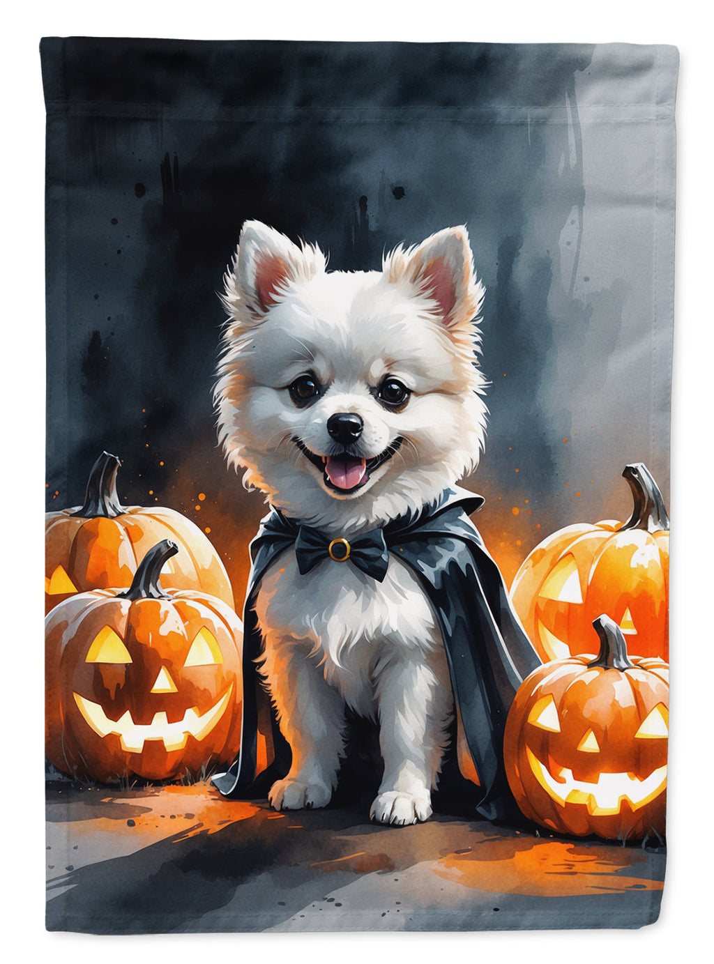 White Pomeranian Puppy Halloween House Flag-0